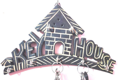 Enshrine Wooden KeyHouse Decorative Key Holder | Key Hanger | Key Storage Organizer Wood Key Holder(5 Hooks, Brown)