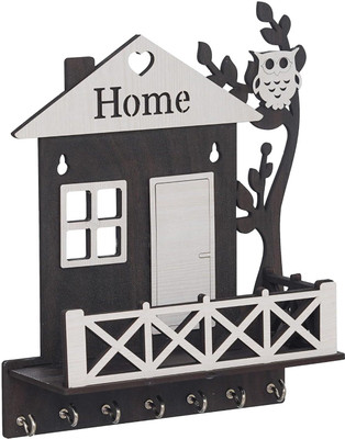 Shivucrafts Durable & Compact Wooden Key Organizer for Walls Wood Key Holder(7 Hooks, Black)