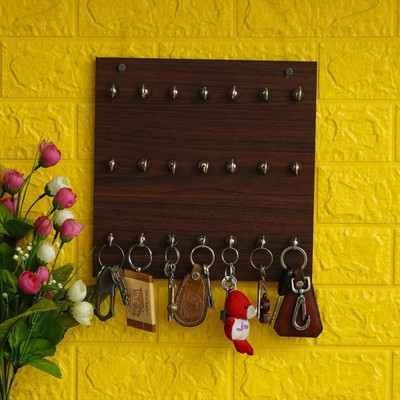 DecorHouse Premium Key Chain Wall Board Hanging Key Stand For Wall Wood Key Holder(21 Hooks, Brown)