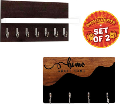 Canvibe KEY HOLDER136(1400) Wood Key Holder(4 Hooks, Brown)