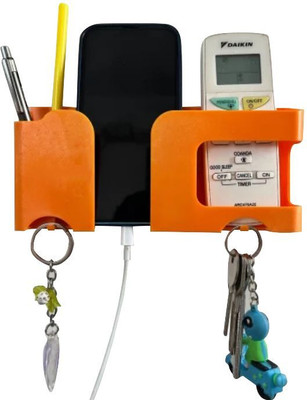 DSNS Mobile Charging Stand Keychain & Remote Holder, Pen-Pencil Organizer Pack OF 1 Plastic Key Holder(2 Hooks, Orange)