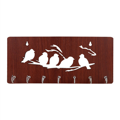 SEHAZ ARTWORKS Key Holder for Wall | 5 Birds Brown Wood Key Holder(7 Hooks, Brown)