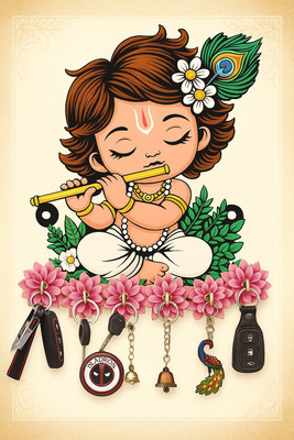 CAPIO ART Capio Art Designer Krishna Key Holder for Wall – Wooden Decorative Key Stand Wood Key Holder(7 Hooks, Multicolor)