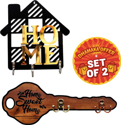 Canvibe KEY HOLDER7(1400) Wood Key Holder(4 Hooks, Brown)