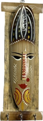 Shivmangal enterprises Handmade Wooden Tribal Mask key holder. Wall Hanging (W-10cm x H-28cm) Wood, Bamboo Key Holder(3 Hooks, Multicolor)