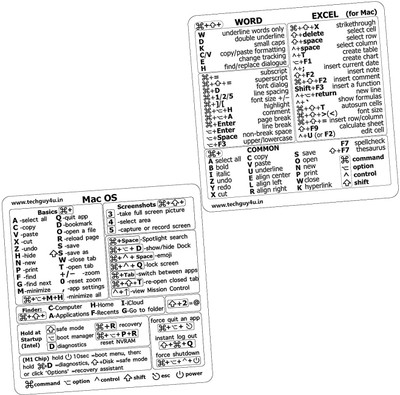 TechGuy4u Mac OS Word/Excel Quick Reference Keyboard Shortcut Stickers for MacBook Air/Pro/iMac/Mac/Mini Keyboard Skin(White)