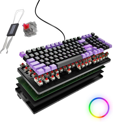 Kreo Hive Full Size Wired Gaming Mechanical Keyboard,Outemu Switches & RGB Backlight Wired USB Standard Gaming Keyboard Compatible with Desktop, Laptop, Mac , with gaming mode ,Wired Mechanical Gaming Keyboard(Black Purple, Red Switch) Kreo Hive Full Size Wired Gaming Mechanical Keyboard,Outemu Switches & RGB Backlight Wired USB Standard Gaming Keyboard Compatible with Desktop, Laptop, Mac , with gaming mode ,Wired Mechanical Gaming Keyboard(Black Purple, Red Switch)