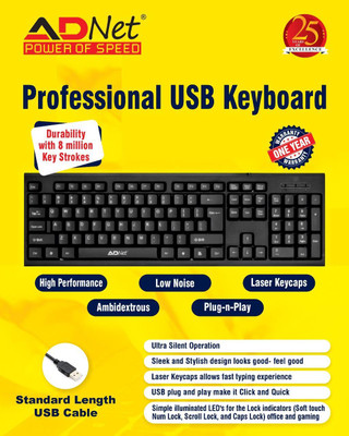 ADNet AD-KB-151 Wired USB Standard Desktop Keyboard Compatible with Desktop, Laptop, Mac(Black)