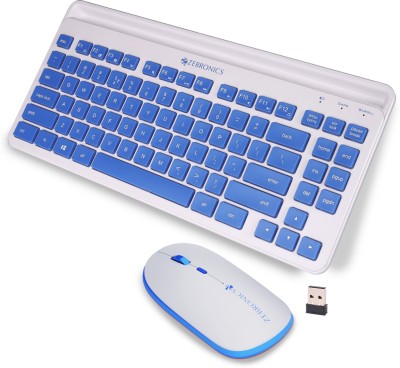 ZEBRONICS ZEB-Companion 114 Wireless Keyboard and Mouse (WHITE+BLUE) Wireless Desktop Keyboard(White + Blue)
