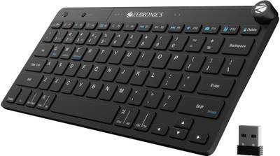 ZEBRONICS ZEB-NWK-2 Wireless Standard Desktop Keyboard Compatible with Desktop, Laptop, Mac Multidevice connectivity with 78 keys, Multimedia Controls & On/Off Switch(Black)