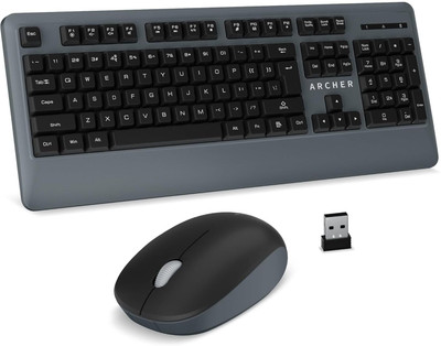 Archer Tech Lab Keyboard & Mouse Combo 104 Keys, 3-Button, Membrane Switch & Multimedia key Wireless Standard Desktop Keyboard Compatible with Desktop, Laptop, Mac(Black & Grey)