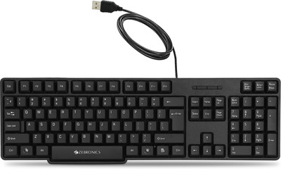 ZEBRONICS Zeb-K20 Wired USB Standard Desktop Keyboard Compatible with Desktop, Laptop, Mac UV Coated Keys, USB Interface, Retractable Stand, Plug and Play(Black)