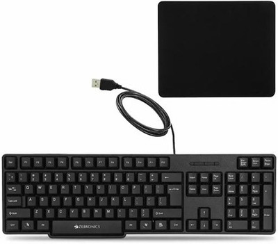 ZEBRONICS K20 Keyboard and Mouse Pad Wired USB Standard Desktop Keyboard Compatible with Desktop, Laptop, Mac(Black)