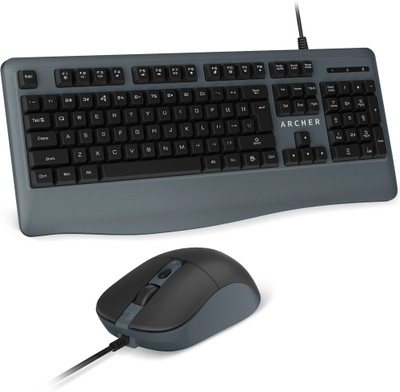 Archer Tech Lab Keyboard & Mouse Combo,104 Keys,Membrane Switches,Multimedia, Windows Compatible Wired USB Standard Desktop Keyboard Compatible with Desktop, Laptop, Mac(Black, Grey)