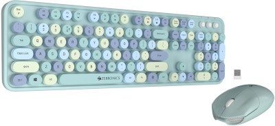 ZEBRONICS Zeb-Companion 300 Wireless Keyboard with Retro Keys and Mouse set (BLUE) Wireless Desktop Keyboard(Blue)