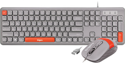 FINGERS Velvet Combo – Rangeela Series Wired USB Standard Desktop Keyboard Compatible with Desktop, Laptop, Mac Velvet Combo C4 – Rangeela Series(Pearl Grey + Orange)