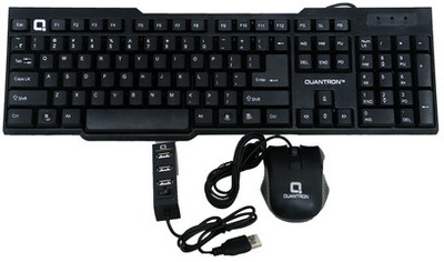 Quantron QKN-15 WIRED KEYBOARD + QMU-510 WIRED MOUSE +QMU -210 4 PORT USB HUB COMBO Wired USB Standard Desktop Keyboard Compatible with Desktop, Laptop, Mac(Black)