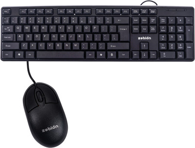 zebion K500 Keyboard + Elfin Mouse Wired USB Standard Desktop Keyboard Compatible with Desktop, Laptop, Mac Easy to Use,Plug and Play,Quick, Comfy Durable body(Black)