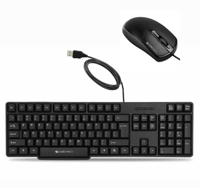 ZEBRONICS Zeb-K20 Keyboard and BYTE Wired Mouse Combo Set Wired USB Standard Desktop Keyboard Compatible with Desktop, Laptop, Mac(Black)