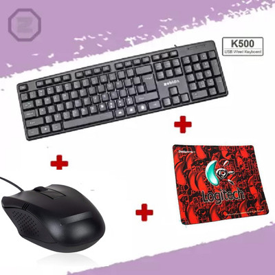 zebion 3 IN 1 COMBO SET - KEYBOARD,MOUSE,MOUSEPAD Wired USB Standard Desktop Keyboard Compatible with Desktop, Laptop, Mac(Black)