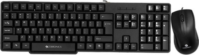 ZEBRONICS Zeb-Judwaa 750 Combo Wired USB Standard Desktop Keyboard Compatible with Desktop, Laptop, Mac with 104 Keys and a USB Mouse with 1200 DPI(Black)