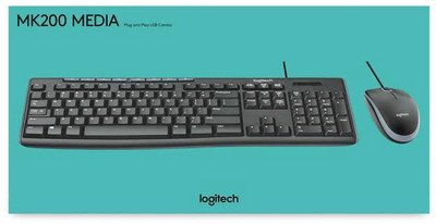 Logitech MK200 Media Wired Keyboard and Mouse Combo Wired USB Standard Desktop Keyboard Compatible with Desktop, Laptop, Mac stand support,multimedia_keys,M200 MEDIA(Black)