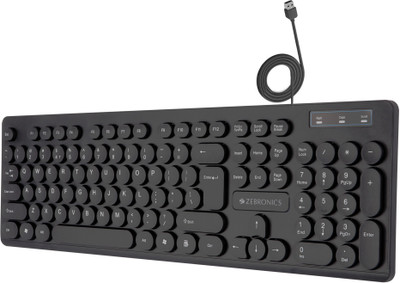 ZEBRONICS ZEB-K24 slim design, retractable stand, 1.3 meter textured cable, Chiclet keys Wired USB Standard Desktop Keyboard Compatible with Desktop, Laptop, Mac Easy to Use,Plug and Play,Quick, Comfy Durable body(Black) ZEBRONICS ZEB-K24 slim design, retractable stand, 1.3 meter textured cable, Chiclet keys Wired USB Standard Desktop Keyboard Compatible with Desktop, Laptop, Mac Easy to Use,Plug and Play,Quick, Comfy Durable body(Black)