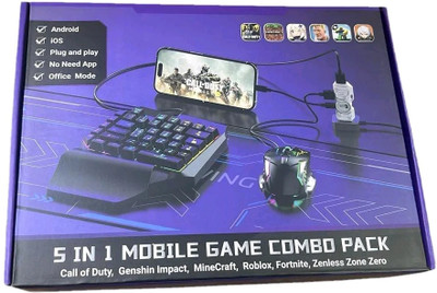 CELMEX 5 in 1 Mobile Game Combo Pack with RGB Mini Gaming Keyboard & Mouse Bluetooth Handheld Gaming Keyboard Compatible with Desktop, iPad, Laptop, Mac, Tablet(Multicolor)