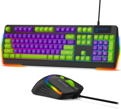 Archer Tech Lab RGB Keyboard & Mouse Combo, 104 Keys,7200 DPI,13 Lighting Modes,19 Anti-Ghosting Wired USB Gaming Keyboard(Black)