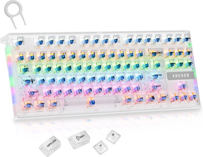 Archer Tech Lab Mechanical Gaming Keyboard with 20 RGB Modes, Full Anti-Ghosting Keys, Bluetooth, Wired USB, Wireless Standard Gaming Keyboard Compatible with Desktop, Laptop, Mac(Transparent)