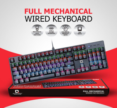 Quantron QKB -18, FULL MECHANICAL WIRED GAMING KEYBOARD. Wired USB Standard Gaming Keyboard Compatible with Desktop, Laptop, Mac(Black)