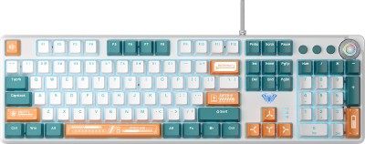 Aula F2088Pro Premium Multicoloured Mechanical Wired USB Gaming Keyboard(White + Orange + Blue)