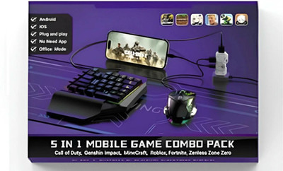 Gameloft 5 in 1 Mobile Game Combo Pack Bluetooth Handheld Gaming Keyboard Compatible with Laptop, iPad, Desktop(Multicolor)