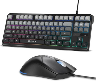 Archer Tech Lab Astra G300 RGB Keyboard & Mouse Combo,87 Keys, 7 Mouse Keys 4 DPI Silent Compact Wired USB Standard Gaming Keyboard Compatible with Desktop, Laptop, Mac(Black, Gray)