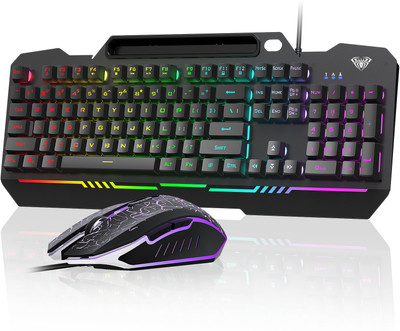Aula T102 Membrane Gaming Keyboard and Mouse Combo | Wired USB Standard Gaming Keyboard Compatible with Desktop, Laptop, Mac(Black Panel | Black Keycaps)