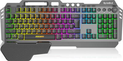 SpinBot Rage K20 LED Backlit|Metal Body|19 Anti-Ghosting Keys |Volume Control Knob| Wired USB Standard Gaming Keyboard Compatible with Desktop, Laptop, Mac(Black)