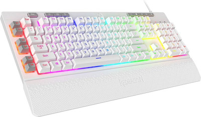 Grega Tech Play Redragon Shiva K512 Membrane Keyboard Wired USB Standard Gaming Keyboard Compatible with Desktop, Laptop, Mac , with gaming mode ,stand support,K512(White)