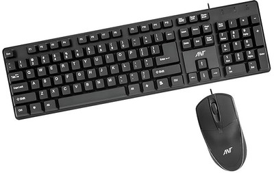 Ant Value FKBRI02 / Spill-Resistant, Silent Keys,1000 DPI Mouse & Keyboard Combo Wired USB Standard Desktop Keyboard Compatible with Desktop, Laptop, Mac(Black)