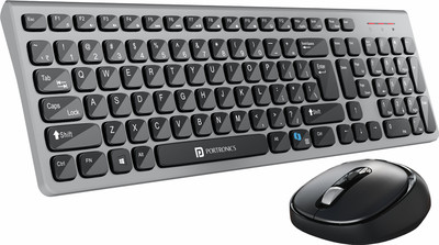Portronics Key7 Combo Keyboard Mouse Combo Set with 2.4Ghz, 1600 DPI Wireless Standard Laptop Keyboard Compatible with Desktop, Laptop, Mac(Grey, Black)