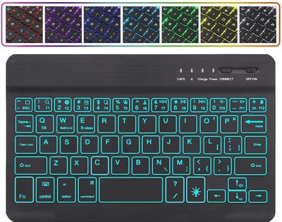 FKU Ultra Slim Wireless Bluetooth Keyboard RGB 7 Colors Backlit Rechargeable Bluetooth Standard Laptop Keyboard Compatible with Desktop, Laptop, Mac(Black)