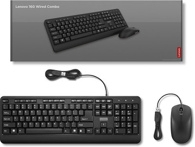 Lenovo KB 160 wired keyboard mouse combo Wired USB Standard Laptop Keyboard Compatible with Desktop, Laptop, Mac Easy to Use,Plug and Play,Quick, Comfy Durable body(Black)