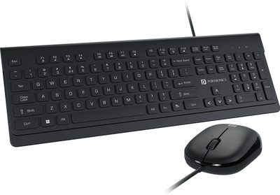 Portronics Keytonic Wired Keyboard & Mouse Combo, Full Size Layout, High Precision Mouse, Wired USB Handheld Laptop Keyboard Compatible with Desktop, Laptop, Mac(Black)