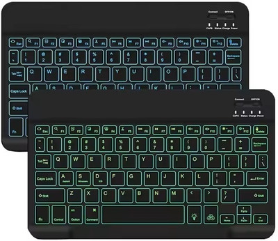 FKU (2PC)Ultra Slim Wireless Bluetooth Keyboard RGB 7 Colors Backlit Rechargeable Bluetooth Standard Laptop Keyboard Compatible with Desktop, Laptop, Tablet, iPad, Mac(Blackmat)