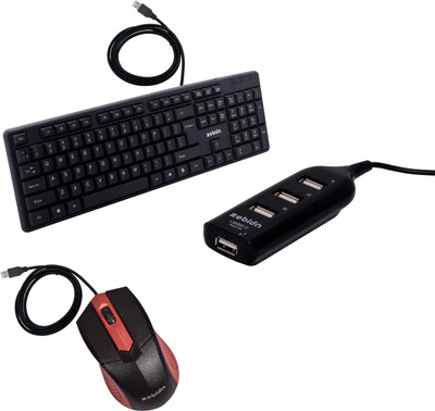 zebion K500 Wired Keyboard+ Swag wired Mouse+Pronto101 Usb hub Wired USB Standard Multi-device Keyboard Compatible with Desktop, Laptop, Mac Easy to Use,Plug and Play,Quick, Comfy Durable body(Black)