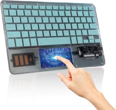 TECPHILE Z33 Universal Wireless Keyboard with RGB Backlit, Touchpad, Transparent Look Bluetooth Multi-device Keyboard(Gre)