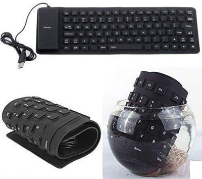 CPEX Foldable Silicone Keyboard, USB Wired Waterproof Rollup Keyboard Wired USB Handheld Multi-device Keyboard Compatible with Desktop, Laptop, Mac(Black)