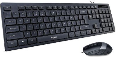 FINGERS Cheesy Combo With Mouse Wired USB Standard Multi-device Keyboard Compatible with Desktop, Laptop, Mac Cheesy Combo(Jet Black)