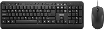 Lenovo KB MICE_BO 160 Wired Combo Wired USB Standard Multi-device Keyboard Compatible with Desktop, Laptop, Mac(Black)