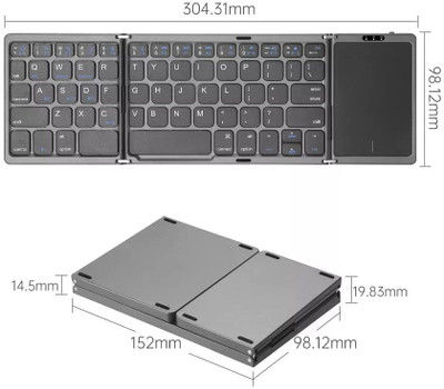 DITCAFOS Foldable Bluetooth Keyboard with Touchpad, Tri-Folding Wireless Mini Keyboard Wired USB, Wireless Handheld Multi-device Keyboard Compatible with Desktop, Laptop, Tablet, iPad, Mac multimedia_keys,Foldable Bluetooth Keyboard with Touchpad, Tri-Folding Wireless Mini Keyboard(Black)