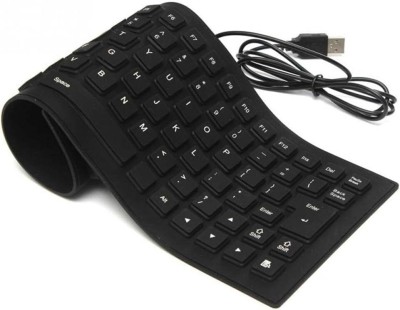 SOCHEP Waterproof Silicone Keyboard Foldable Flexible USB Mini Dustproof Dirt Proof Wireless Multi-device Keyboard(Black)